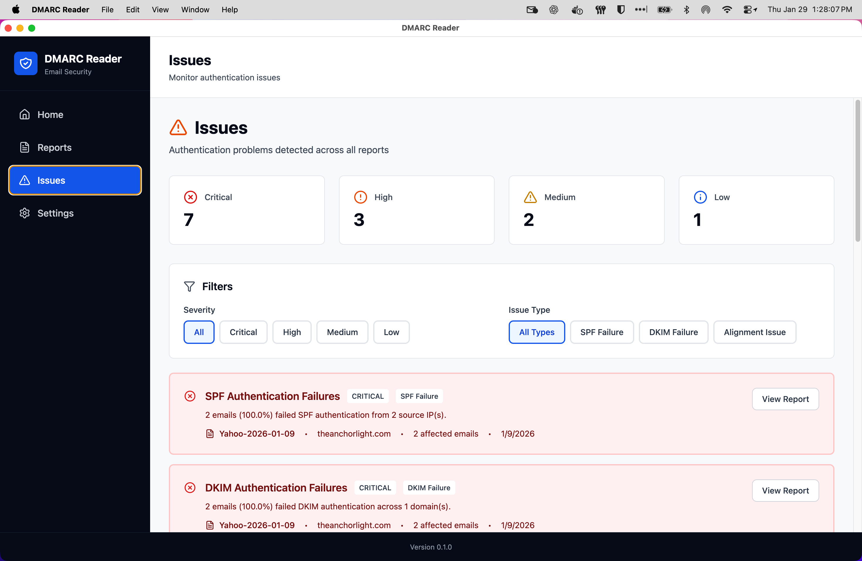 DMARC Reader Issues Detection